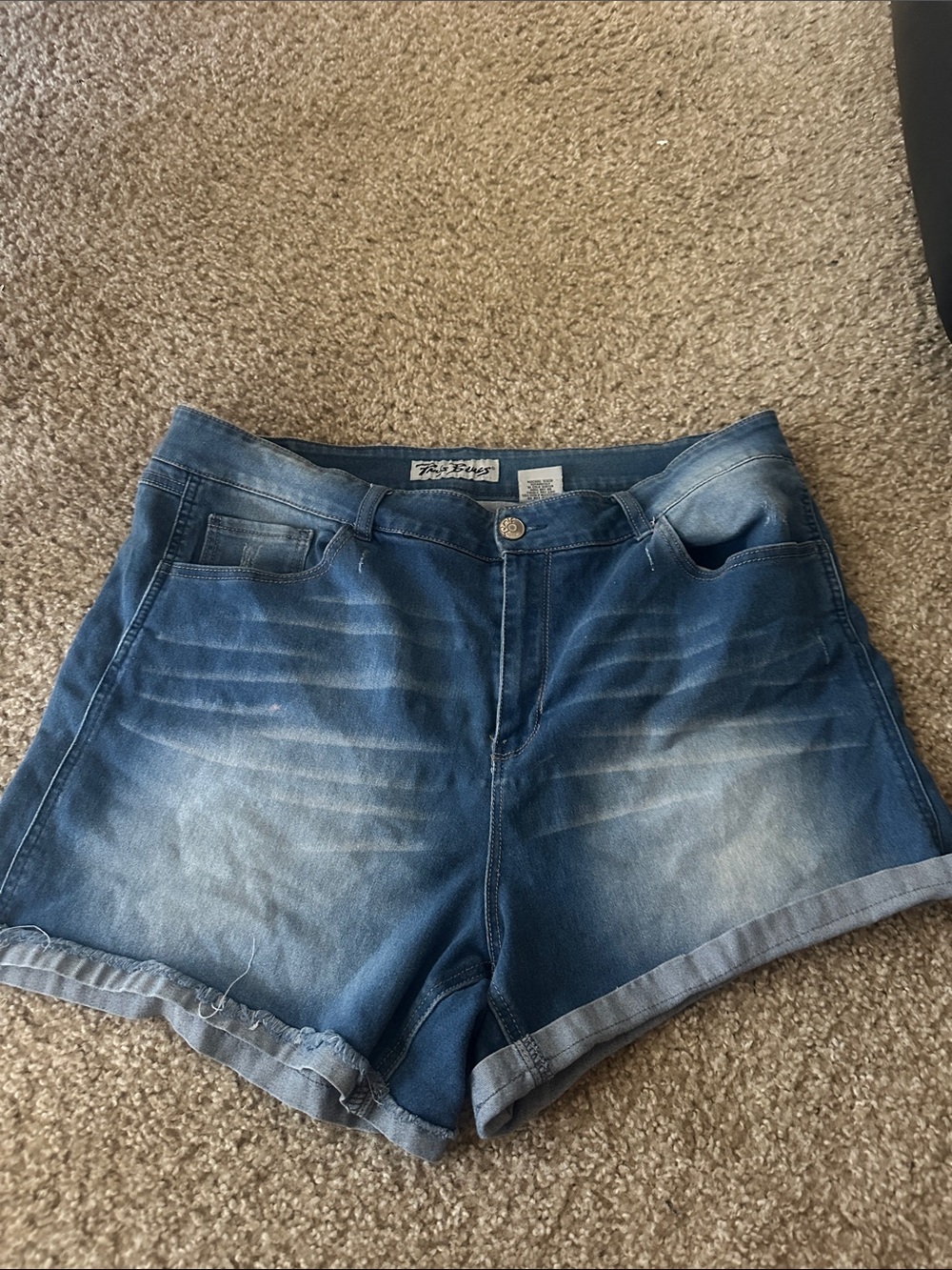 Paris Blues Distressed Mid-Blue Denim Roll-Cuff Shorts